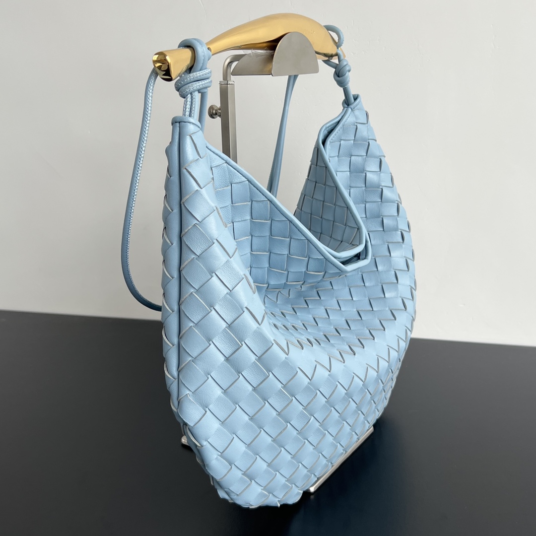 Medium Sardine Intrecciato Leather Shoulder Bag Light Blue